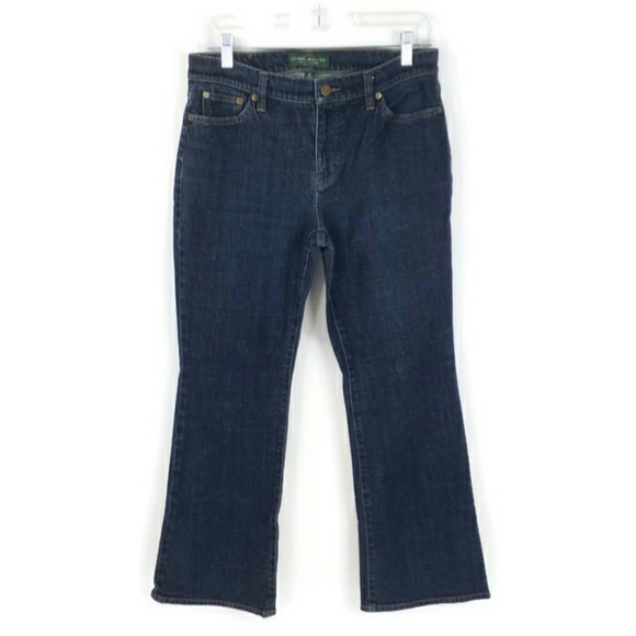 Vintage Lauren Ralph Lauren Dark Blue Wash Classic Bootcut Denim Jeans Womens 8P - Picture 1 of 14